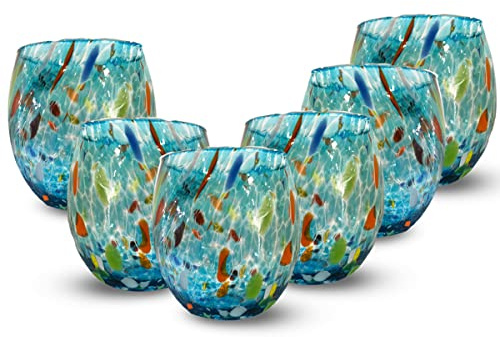 Gocce di Murano 6 verres à vin selon la tradition des artisans de Murano, verre soufflé à la bouche et travaillé à la main 200 ml - Verres à vin élégants et précieux