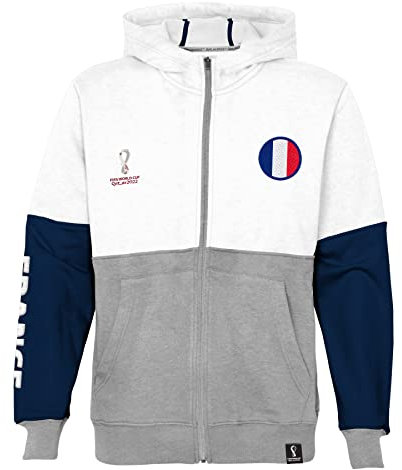 FIFA Sweat à Capuche Officiel Coupe du Monde 2022, Blanc/Gris/Bleu Marine, 8-10 Ans Garçon
