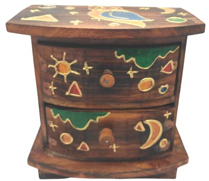 SusggO Buho Mini-Schubladenschrank aus Holz zum Aufstellen auf dem Tisch mit 2 Schubladen, Nähkästchen, Schmuck-Organizer, Schreibtisch-Organizer, Aufbewahrung, Kunsthandwerk, Mehrzweckdekoration,