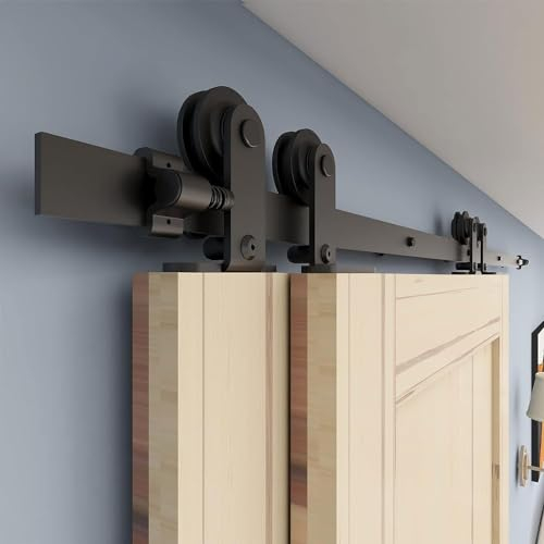 ETIASQSA 6.6FT/203CM Herraje para Puerta Corredera Kit Riel de hardware de puerta de granero corrediza bypass Sistema Estilo en forma de T