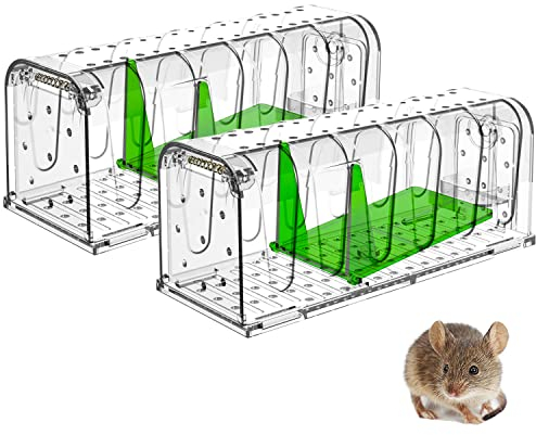 Lebendfalle für Maus Mausefalle 2er Set, Tierfreundliche Hygenische Mäusefalle mit Doppeltüren, Innovative Hochsensitive Lebendfalle Maus, Quick Release Ausgang, Keiner Kontakt mit Mäusen, transparent
