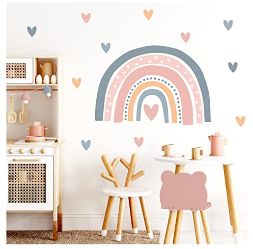 Little Deco Wandsticker Kinderzimmer Regenbogen Herzchen Wandtattoo Herzen Babyzimmer Wandaufkleber Mädchen Junge Wanddeko DL938-1