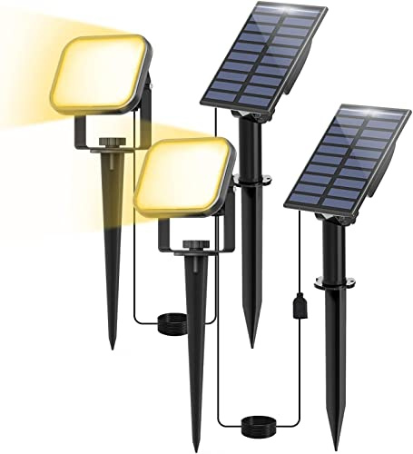 NATPOW Solar Gartenstrahler für Außen, 3000K Solarleuchte Garten, IP65 Wasserdichte, Auto-ON/OFF Außenwandleuchten Landschaftsstrahler Gartenbeleuchtung für Bäume, Hof, Gartenweg (2 Pack)