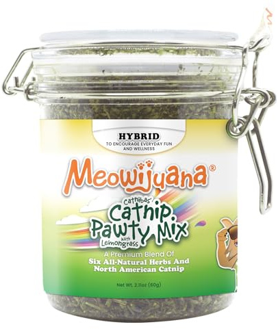 Meowijuana Katzenminze Pawty Mix mit Zitronengras | Bio | Getrocknete Premium 7 Kräuter Mischung | Hochwirksames | Perfekt für Katzenspielzeug | In den USA angebaut