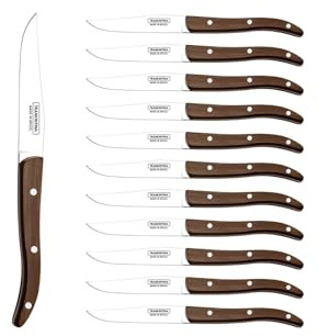 Tramontina - Couteau à steak marron French lisse 22cm. Inox pleine soie et technobois. X 12