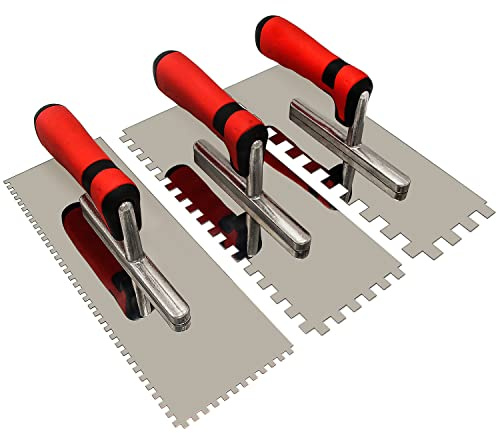 Fliesenwerkzeuge Edelstahl quadratisch gekerbte Kelle Set 3-teilig (Kerbgröße: 5/32 Zoll & 5/16 Zoll & 1/2 Zoll) Mauerwerk Hand Kit für Wand Boden Fliesen Installation