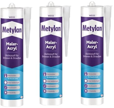 Metylan Maler-Acryl Wand & Decke, für innen und außen, weiß, überstreicbar; 3x300ml