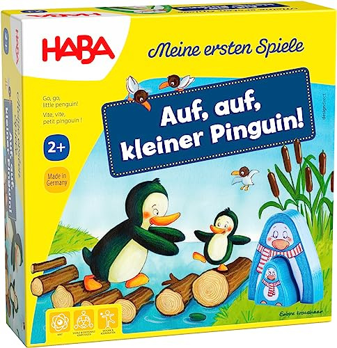 HABA Meine ersten Spiele – Auf, auf Kleiner Pinguin – Brettspiel ab 2 Jahren mit lustigen Pinguin-Figuren aus Holz – Fördert erste Spielerfahrungen – 1307056001