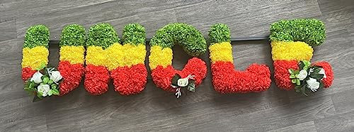 Artificial Silk Funeral Flowers Any 5 Letter Flag Style Tribute Striped Colours