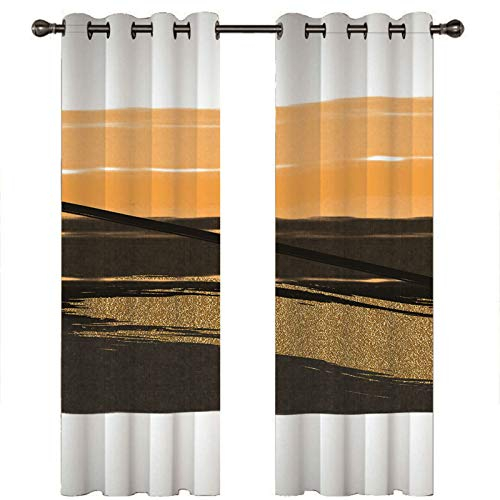Homxi Abdunkelnde Vorhänge 2er Set,2 x 107W x 214H cm,Lichtdichte Vorhänge Weiß Schwarz Orange Abstrakte Malerei Vorhänge Wohnzimmer Ösen