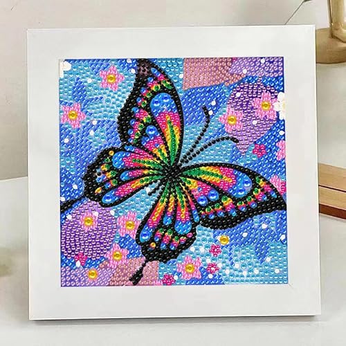Giahism Schmetterlings-Diamant-Malerei-Set mit Rahmen–Schmetterlings-Diamant-Kunst für Kinder im Alter von 8–12 Jahren-Diamant-Malerei mit schöner Geschenkverpackung (15 x 15 cm)