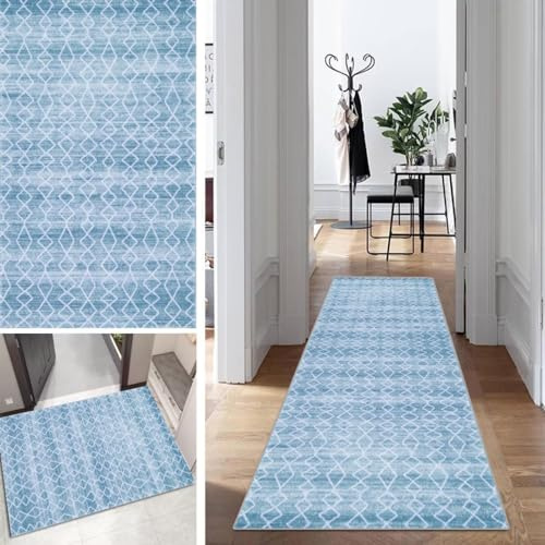 Mogetal Abstrakt Blau Läufer Flur Lang Küche Schlafzimmer rutschfest Waschbar 70x280cm Vintage Teppich Läufer Dauerhaft Läuferteppich KüchenLäufer Korridor Polyester Anpassbar Meterware