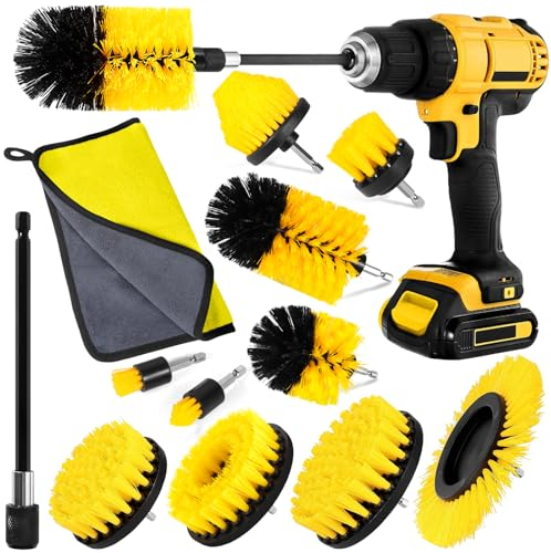 AOUVT 12 Pezzi Spazzola per Trapano, Spazzola per la Pulizia del Trapano Elettrico, Spazzola per la Pulizia Delle Ruote, Set Spazzole per Pulizia adatto per Cucina, Auto, Bagno, Piastrelle, Bicchiere