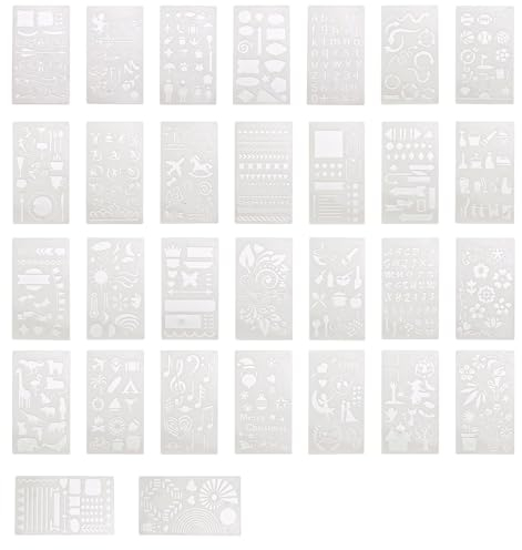 0XBIT Zeichenschablonen Kinder, 30 Stück Scrapbook Zubehör, Bullet Journal Schablonen, Schablonen Set Wiederverwendbar, für DIY Handwerk Scrapbooking Malen