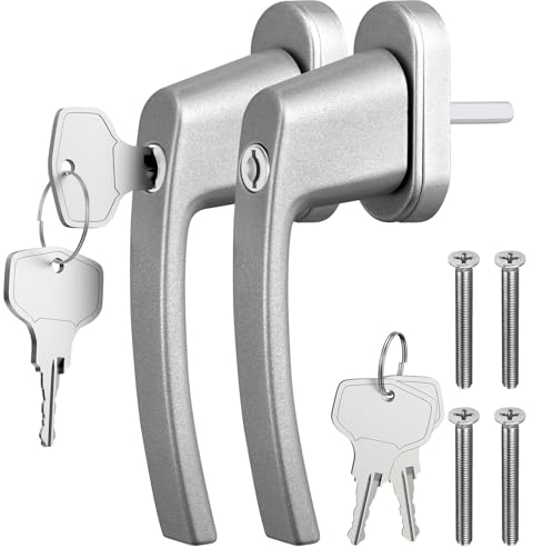 GETLITOOL Paio Maniglia Bloccabile per Finestra con 4 Chiavi per Sicurezza Bambini 2PZ Maniglie per Porte Finestre a Battente con Serratura in Lega di Alluminio Mandrino 35mm - Grigio