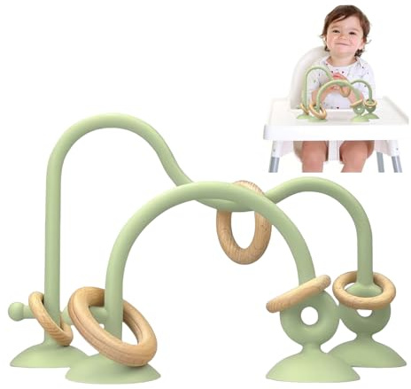 LYNSAN Baby Spielzeug Saugnapf Hochstuhl, Sensorische Spielzeug Silikon mit Holzring, Montessori Spielzeug, Babyspielzeug für Jungen und Mädchen Kindergarten Zuhause Babyzimmer, Grün