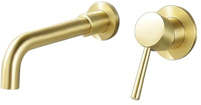 Wasserhahn Bad für Waschbecken Wasserhahn Bad Waschtischarmatur Wandmontage Unterputz Spültischarmatur mit 2 Löchern Gebürstetes Gold Armatur für Waschbecken Badezimmer Badarmatur Waschbeckenarmatur