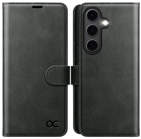 OCASE for Samsung Galaxy S24 FE Case, PU Leather Wallet, Black Graphite | RFID Blocking, Card Holders, Kickstand, Shockproof TPU Inner Shell, Flip Phone Cover for Galaxy S24fe 5G 2024