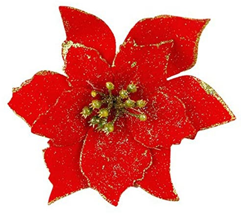 dvnFWKc Decorate Artificial Flowers, 10 stücke Hohl Glitter Blume for Weihnachten Baum Ornamente Geschenk Verschönerung Urlaub Party Decor(Red)