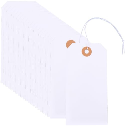 SOFPLATE 100 Stück Blanko Weiße Preisschilder Zum Aufhängen An Kleidung Mit Befestigter Schnur 6 x 12cm Beschreibbares Rechteckiges Papier Zum Aufhängen von Warenetiketten Für Kleidung Preisauszeichn