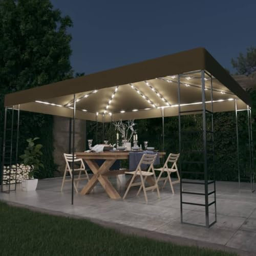 ShGaxin Pavillon mit Lichterkette 3x4 m Taupe, Faltpavillon, Pergola, Partyzelt, Standmarkise, Sonnenzelt, Garten Pavillion, Grillpavillon - 3070310