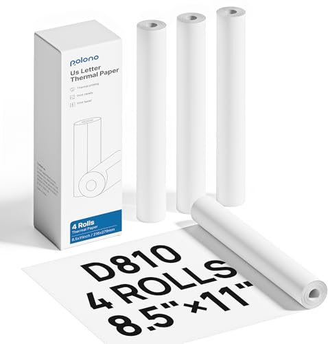 POLONO D810 Lot de 4 rouleaux de papier thermique pour imprimante thermique - 21,6 x 27,9 cm - 7 m