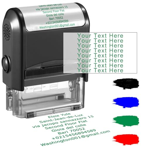 Personalised Stamp 75x38mm Custom Self-Inking Stamp Business Company Address Rubber Return Date Signature Ink Stamp