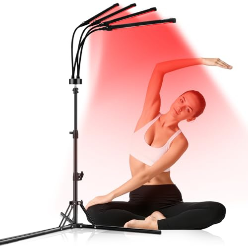 Relhafethy Rotlichtlampe mit Ständer, 660nm&850nm&940nm 32 Watt Infrarotlampe, 10/20/30 Minuten Einstellungen, 5 Helligkeitsstufen, 180-LEDs, Höhenverstellbar, Red Lights für Heim und Büro