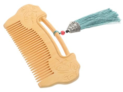 minkissy Wooden Hair Comb Fine Tooth Boxwood Ruyi Lock Design Scalp Massage Beard Mustache Comb Handmade for Women Hair and Beard Care