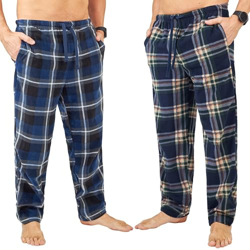 Get Trend 2-pack pyjamasbyxor för män, tonåringar, loungebyxor med dragsko midja, bekväma nattkläder, myskläder, gåvor för män, Marinblå/Beige, XXL