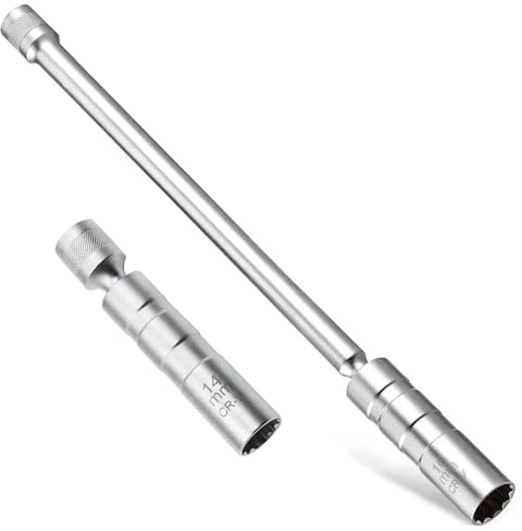 Zurcrelzaw 2 Pezzi Chiave per Candele Auto Set, Acciaio al Cromo Vanadio, Strumento Universale Flessibile da 14 e 16 mm per Candele, Chiave Girevole a 360°, per Riparazioni Automobilistiche (Argento)