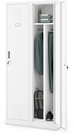 Jan Nowak Spindschrank Umkleideschrank Metall 2 Abteile 180x80x50 cm | Personalschrank, Kleiderschrank, Schließfachschrank, 2 Abteile, Kleiderstange, Trennwände, Lüftung, 4 Haken je Abteil