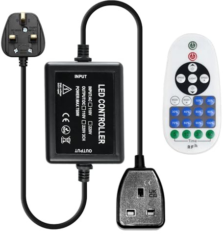KSIBNW 220V Dimmable Controller for 220V LED Strip Light, Neon Rope Strip, String, Fairy Light, Universal Dimmer with Remote Control and UK Plug, LED Dimmer Switch for DIY Home Decoration