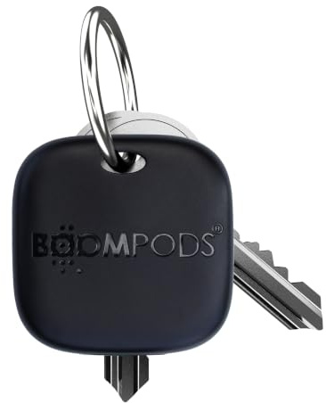 Boompods Boomtag Wiederaufladbarer Schlüsselfinder - Ozeanplastik Bluetooth Tracker kompatibel mit Android & Apple, Wasserdichter Key Finder, Mini Ortungsgerät für Schlüssel, Taschen, Grau