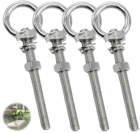 leruiyezs 4pcs Piton À Visser M10 Anneau De Levage M10 Crochet À Œil En Acier Inoxydable Charge Lourde Pour Suspension Hamac Chaise Suspendue Balançoire Fixation (Vis à œillet machine – M10 x 100 mm)