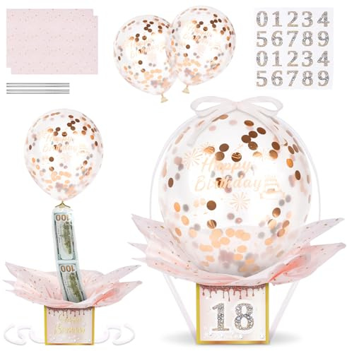 OFFCUP Boîte Surprise d'anniversaire, 46pcs Boîte Cadeau avec Ballons et 0 à 9 Nombre Créatif DIY Happy Birthday Cadeau Surprise Explosion, Anniversaire Cadeau pour la Famille et les Amis