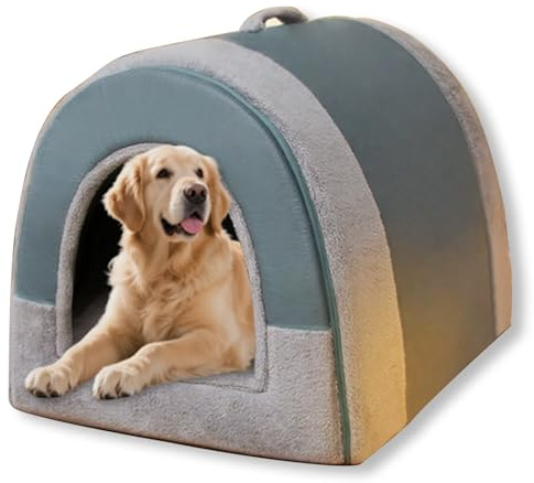 Großes Hundehaus, 2-in-1-Bett mit Dach, faltbar, beruhigendes Hundebett, Sofa, beruhigende Hundehöhle, Haustierzelt, Bett, abnehmbar, waschbar, Anti-Angst, 65 x 53 x 50 cm, XL, A)