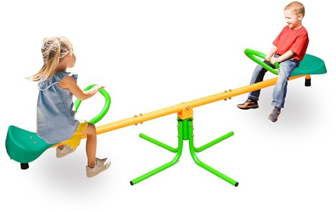 Kinderwippe, 2 Sitzer Schaukelwippe, Gartenwippe 360° drehbar, Kinder Wippe bis 90kg belastbar, Spiel und Spaß Ihrer Kleinsten im eigenen Garten Gelb/Grün