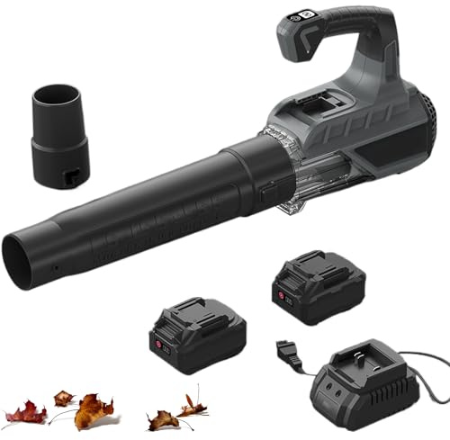 Cordless Leaf Blower, 18300rpm Electric Garden Blower Vacuum & Shredder with 1/2 4000mAh Li-Batteries and Charger, 2 Speed, for Blowing Leaves, Yard, Lawn Care 2 batteries 1 charger