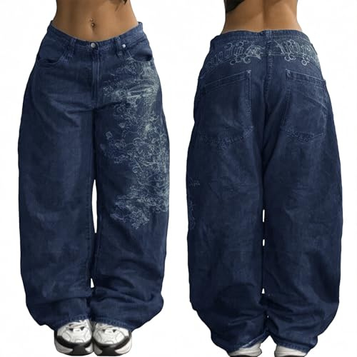EMMIOL Women's Low Waist Baggy Jeans, Y2K Hip Hop Boyfriend Loose Denim Pants