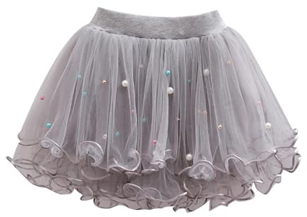 Tüllrock Mädchen Tütü Kinder Rock Tutu Perlen Prinzessin Ballettrock Tanzrock Petticoat Festlich Karneval Kostüm (Grey, 5-6 Years)