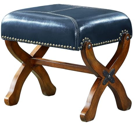 Leder Ottomane Fußstütze, Polsterhocker mit Holzbeinen für Wohnzimmer Komfort, ideal für Sofa und Stuhl