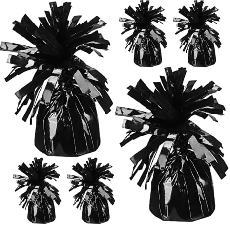 Hoement 6 Piezas Contrapeso para Globos Negro de Pet, Bloque para Fiestas | Acabado Liso con Diseño de Flecos Metálicos, Modular, y Resistente a Rayaduras Evita Vuelcos