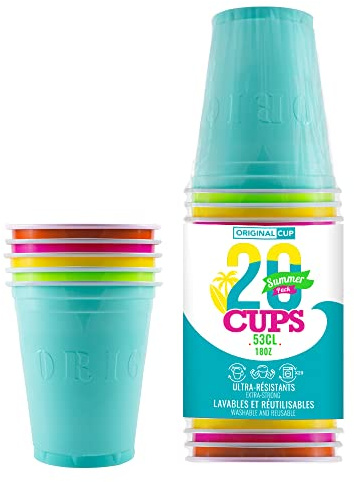 Pack of x20 Official Original Summer Cups | 53cl Multicolor American Cups | Beer Pong | Premium Quality | Reusable Plastic Cups | Hand & Machine Wash | OriginalCup®