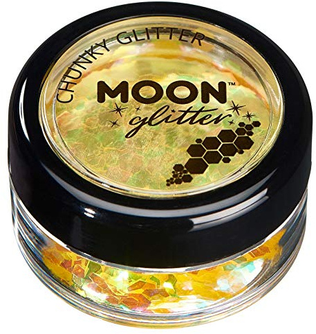 Iridescent Chunky Glitter by Moon Glitter - Yellow - Cosmetic Festival Makeup Glitter for Face, Body, Nails, Hair, Lips - 3g
