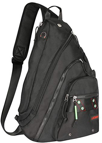 Larswon Mochila bandolera, bolsa bandolera para laptop, bolsa cruzada para hombre, bolsas de hombro, color negro