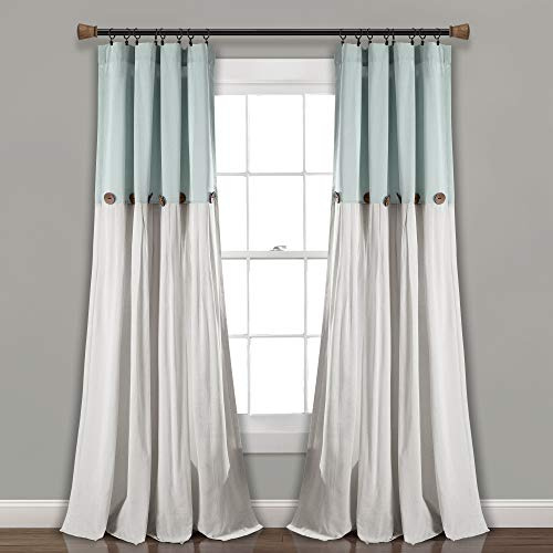 Lush Decor Fenstervorhang aus Leinen, mit Knöpfen, Baumwollmischung, Blau & Cremefarben, 40 W x 84 L (Pack of 1)