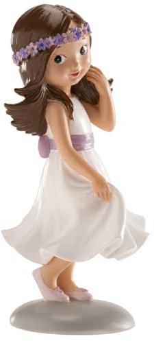 dekora - Figur Mädchen Kommuniontorte mit lila Schleife 15cm, Kommuniontortendekoration, Erstkommuniongeschenk, Erstkommuniontorte Topper, Dekoration für Mädchenkuchen