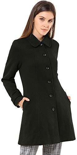 Allegra K Women's Peter Pan Collar Single Breasted Overcoat Winter Long Coat Black S-8