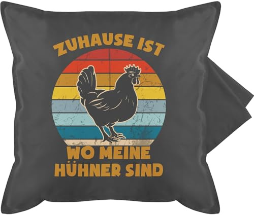 Kissenbezug - Statement Kissen mit Sprüchen - Zuhause ist wo meine Hühner sind - Vintage - 50 x 50 cm - Grau - kissenhülle sprüche spruch huhn kuschelkissen pillows with quotes spruechen huehner